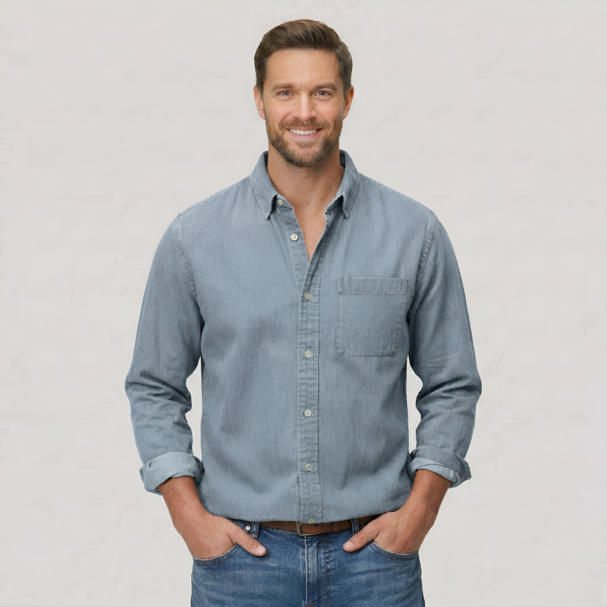 Classic Solid Long Sleeve Button Down Shirt — view 2