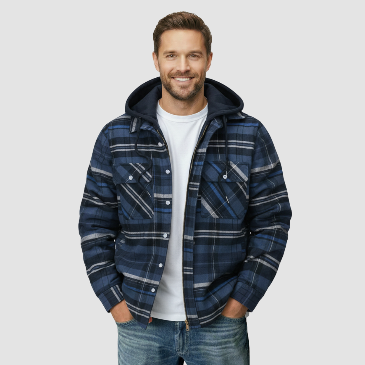 Quilted Hooded Plaid Flannel Jacket — view 3