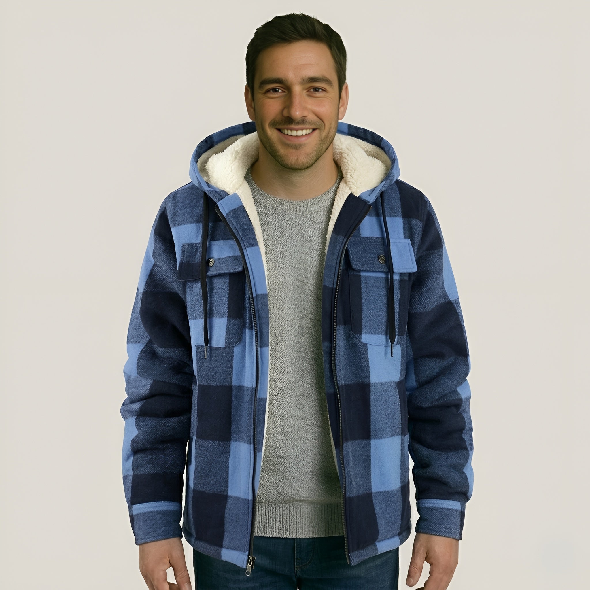 Sherpa Lined Plaid Flannel Zip Hoodie Jacket — view 8