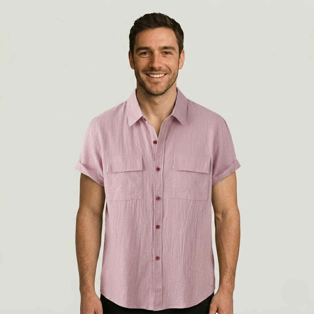Linen Blend Short Sleeve Button Down Shirt — view 9