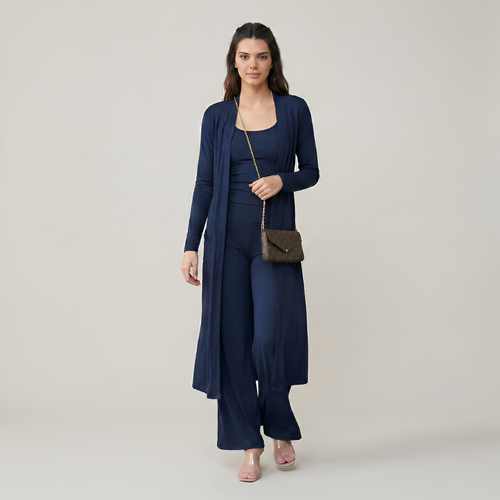 3 Piece Long Cardigan Knit Set — view 2