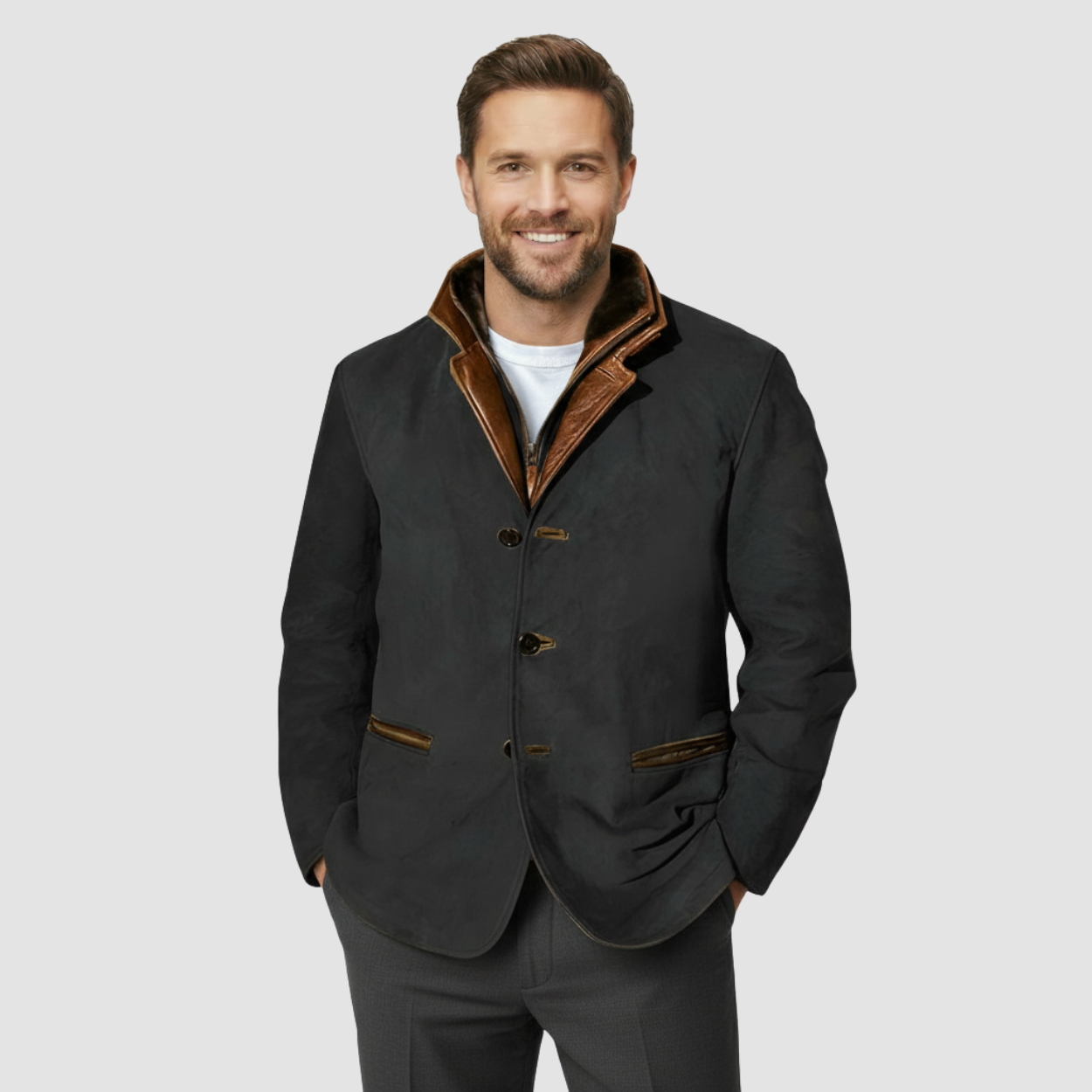 Leather Blazer with Shearling Collar Jacket — view 4