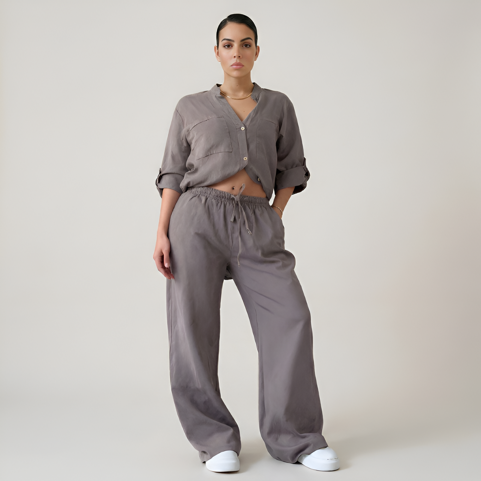 Minimal Button Up Co Ord Set For Women — view 6