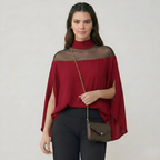 Mesh Yoke Batwing Sleeve Loose Fit Top For Women — view 4