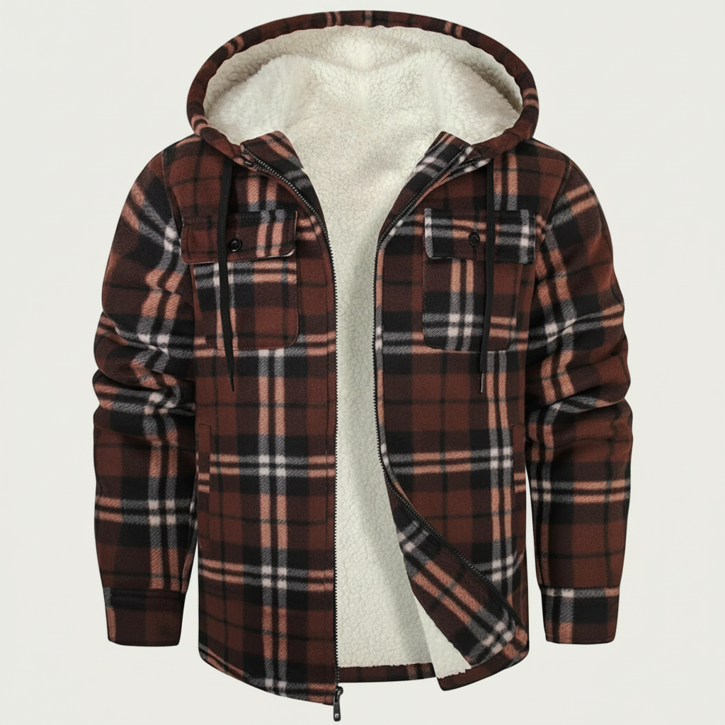 Sherpa Lined Plaid Flannel Zip Hoodie Jacket — view 16