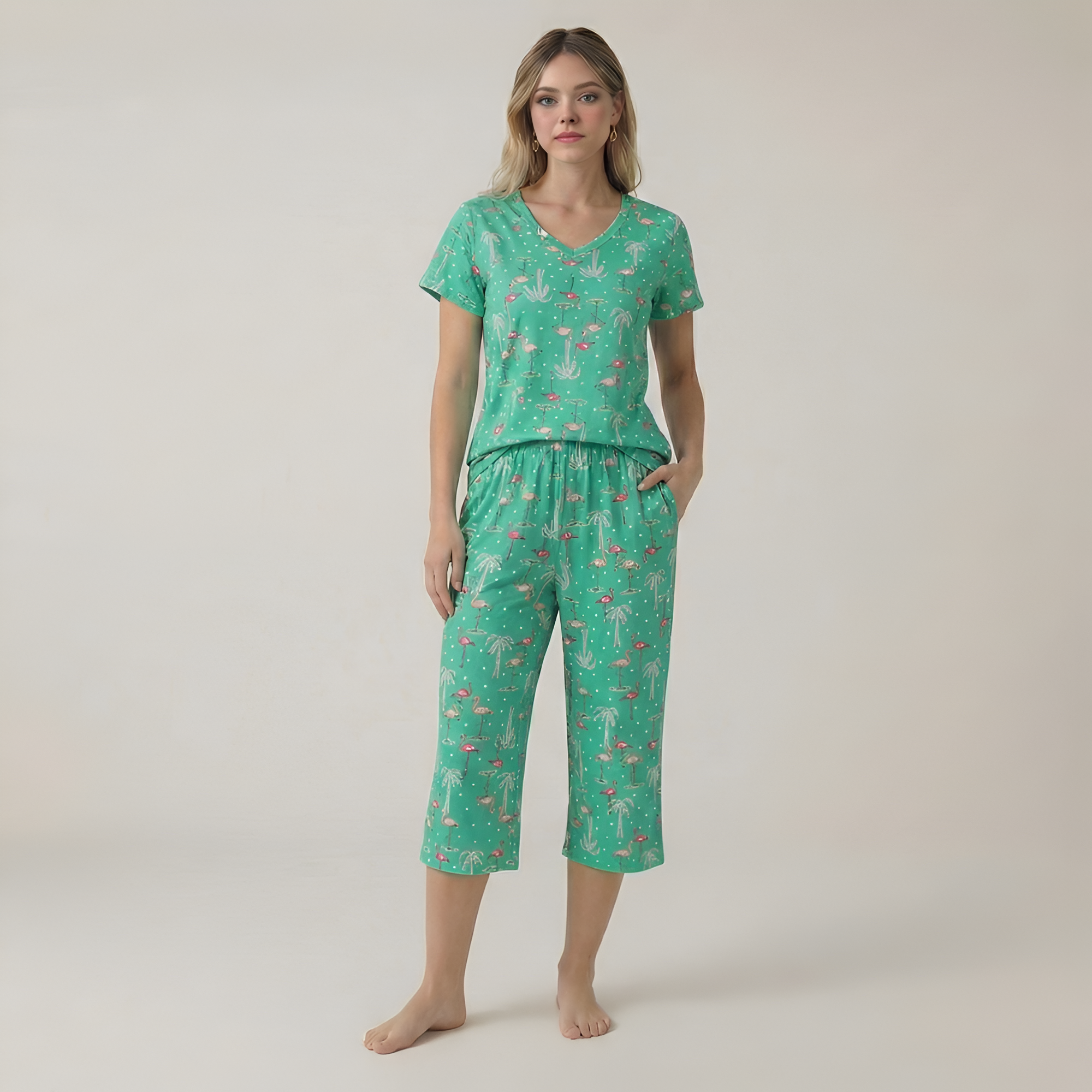 Short Sleeve Printed Capri Pajama Set For Women — view 3