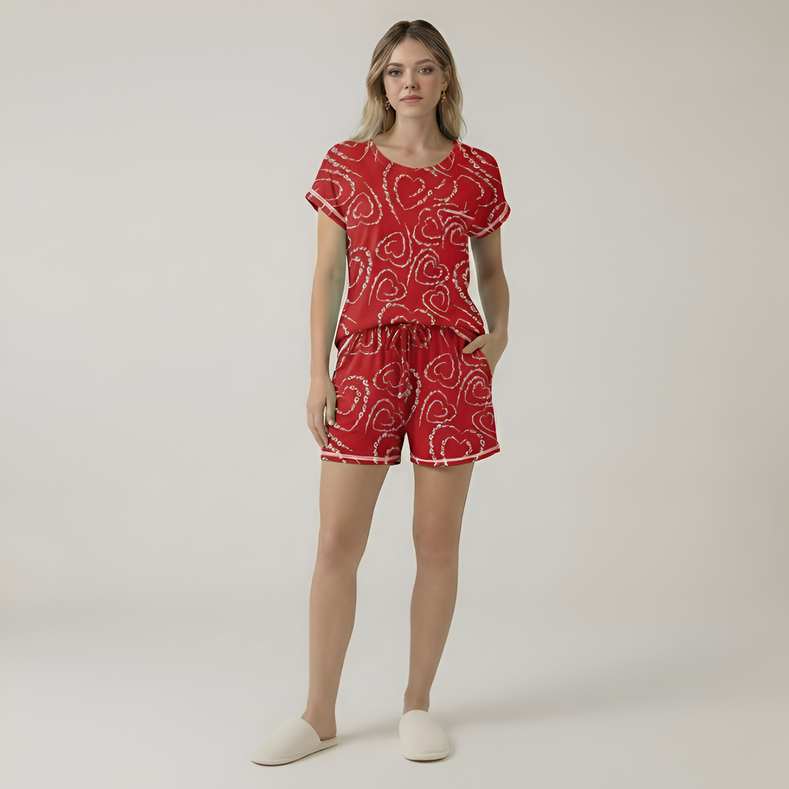 Short Sleeve Pajama Set With Contrast Piping And Pocket — view 4