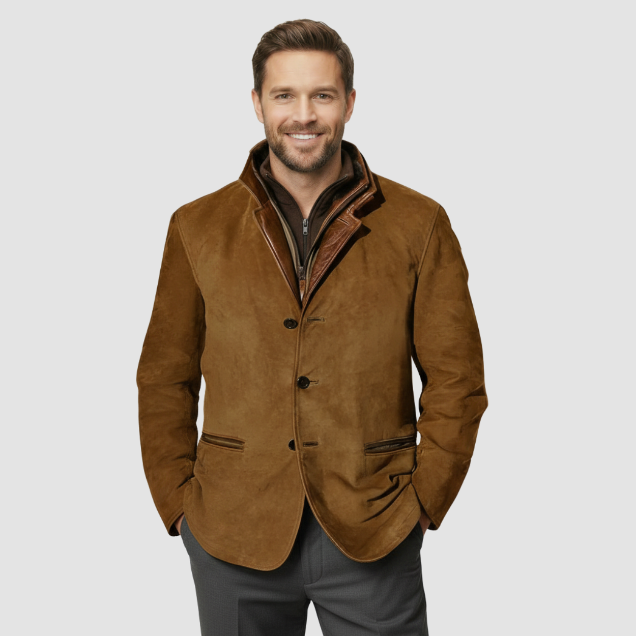 Leather Blazer with Shearling Collar Jacket — view 3