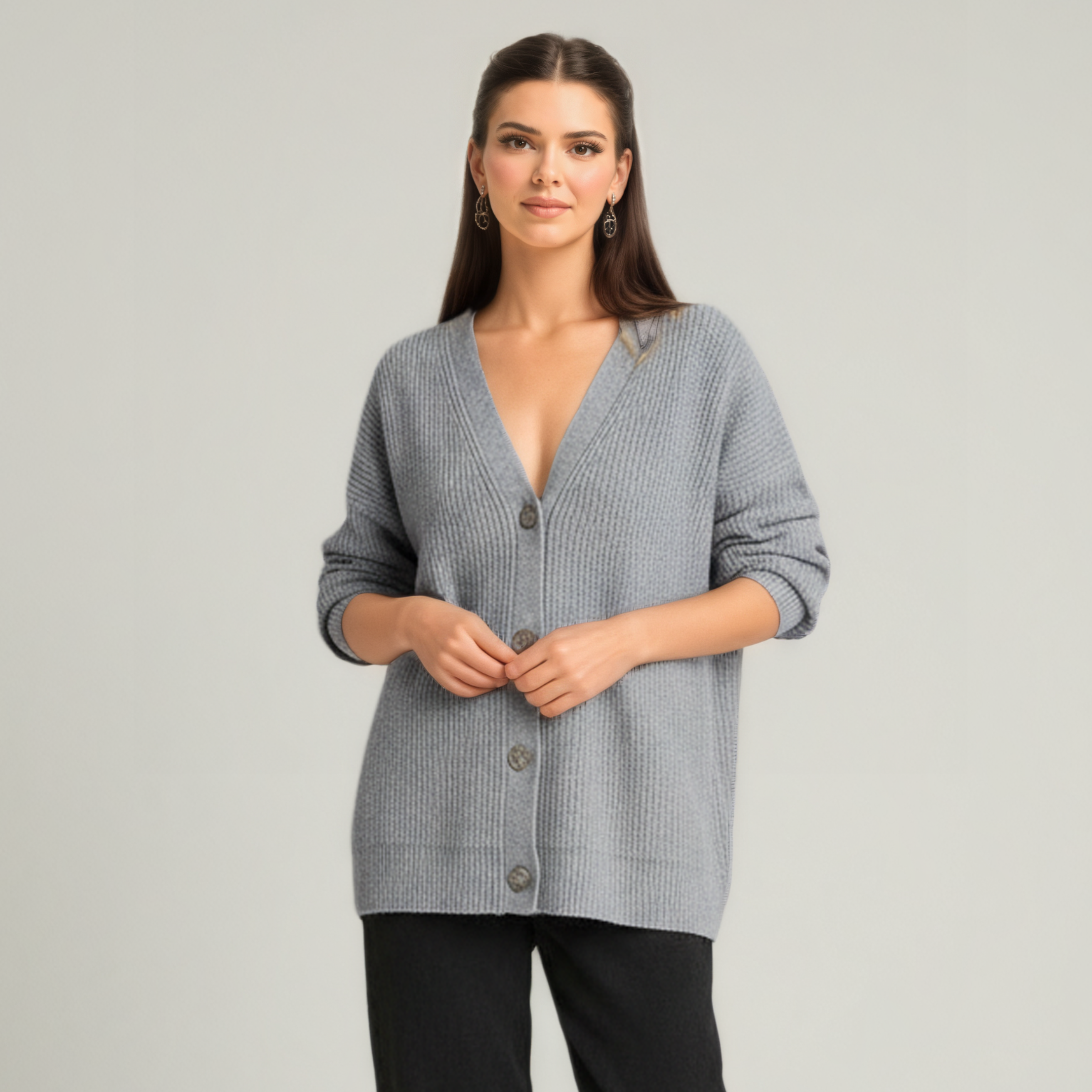 Soft Knit Cashmere Cocoon Front Button Cardigan — view 9