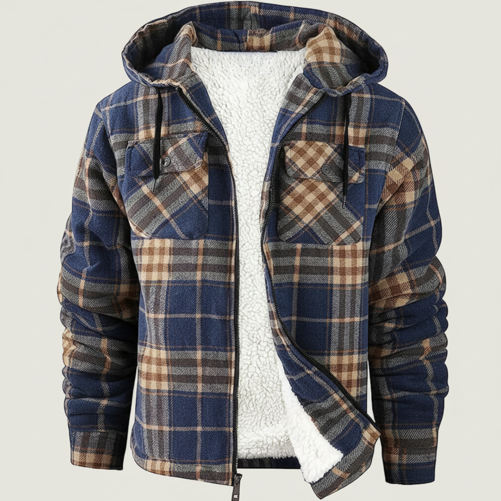 Sherpa Lined Plaid Flannel Zip Hoodie Jacket — view 17