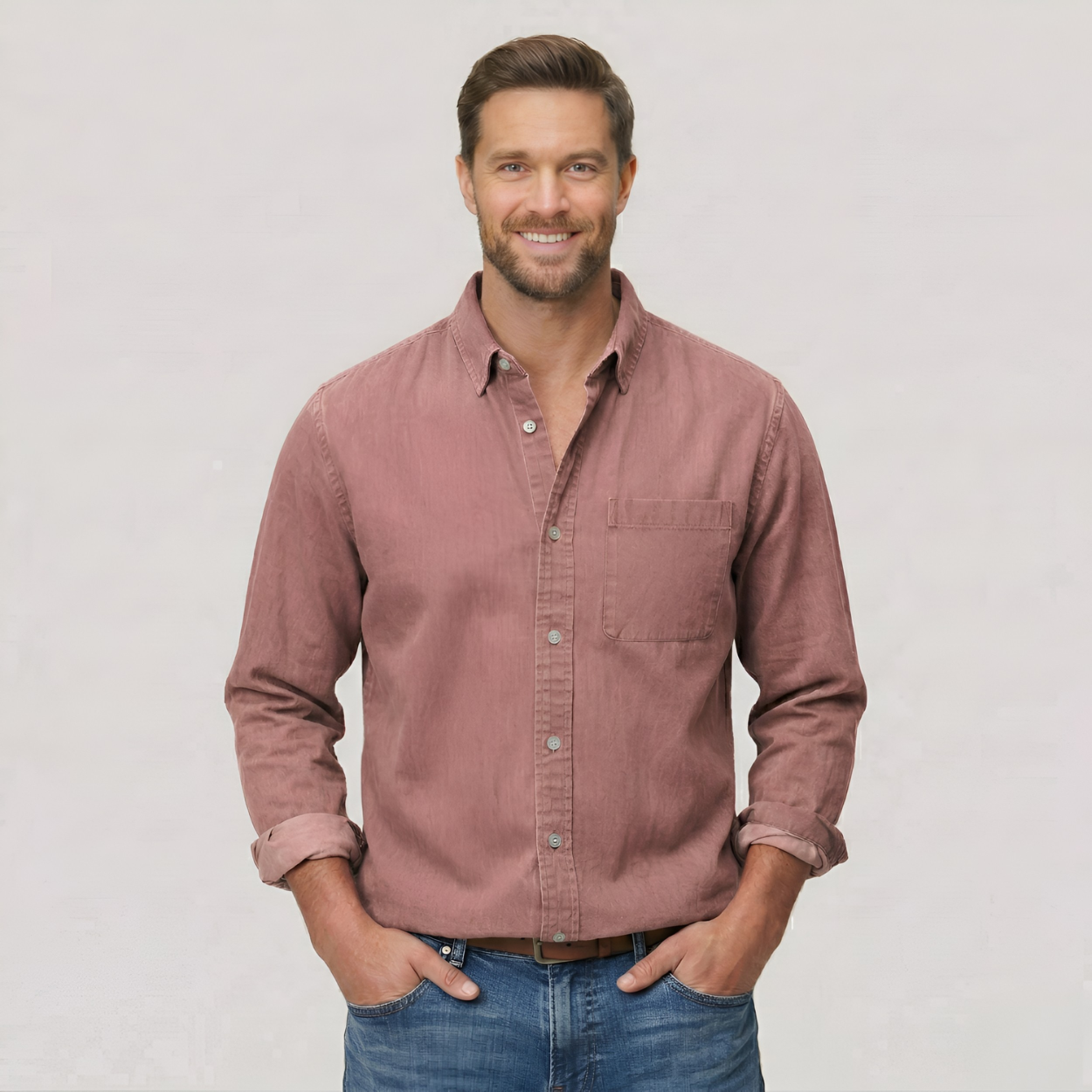 Classic Solid Long Sleeve Button Down Shirt — view 9