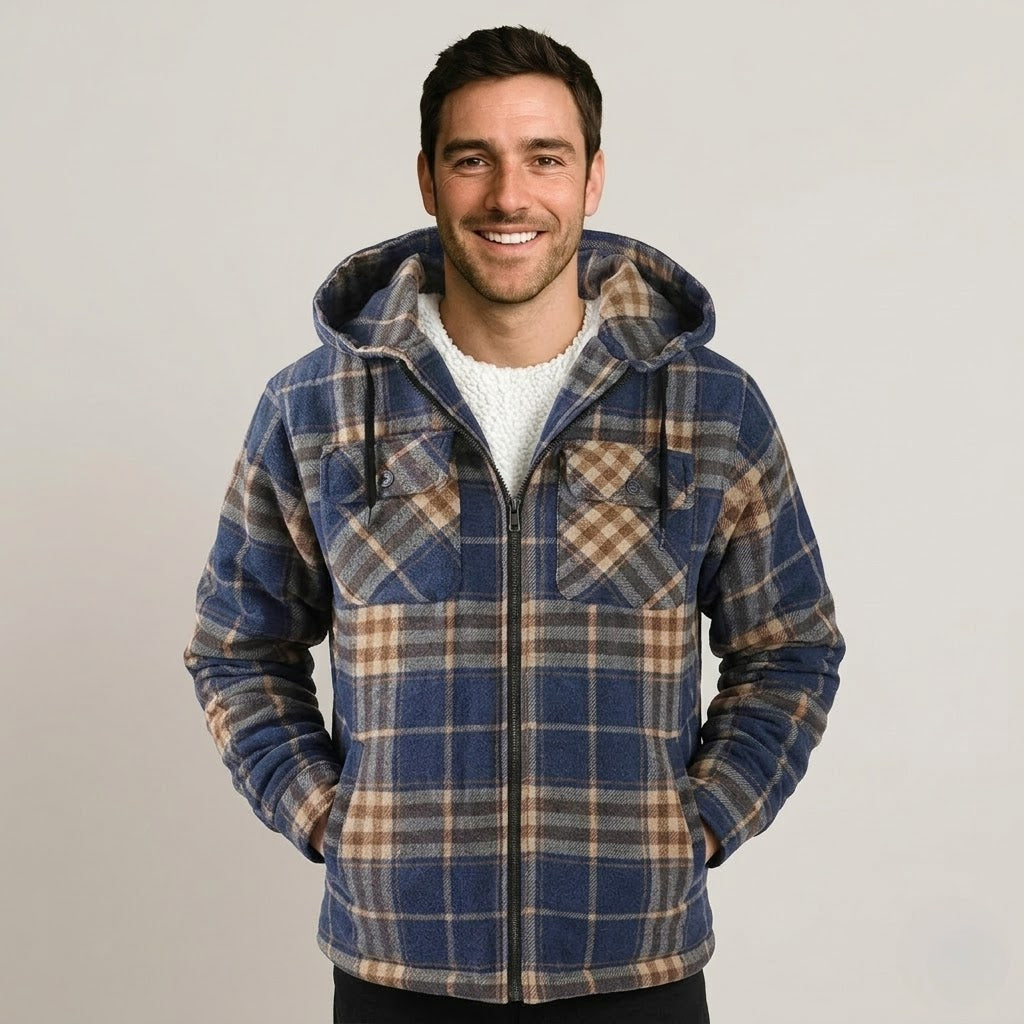 Sherpa Lined Plaid Flannel Zip Hoodie Jacket — view 4