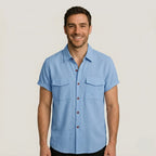 Linen Blend Short Sleeve Button Down Shirt — view 6