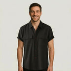 Linen Blend Short Sleeve Button Down Shirt — view 4