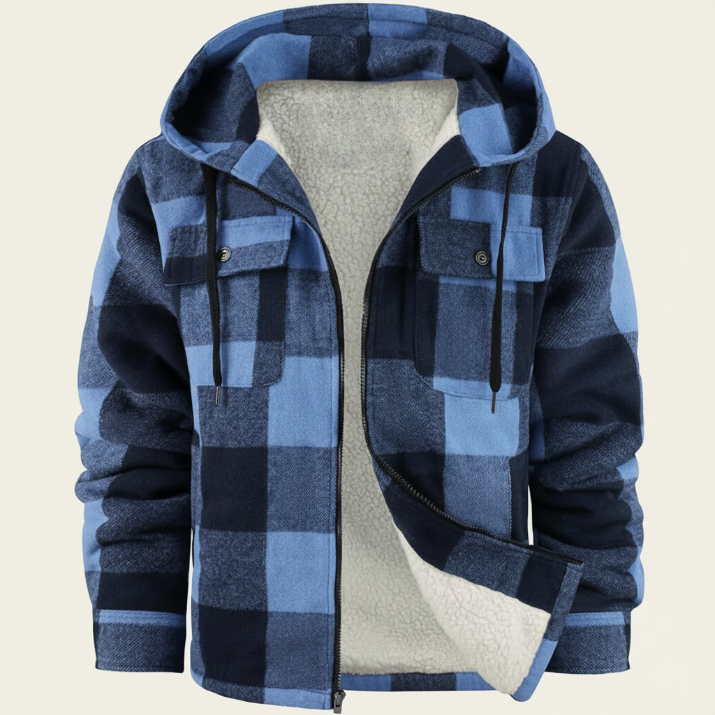 Sherpa Lined Plaid Flannel Zip Hoodie Jacket — view 18