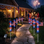 American Flag solar lights with fireworks