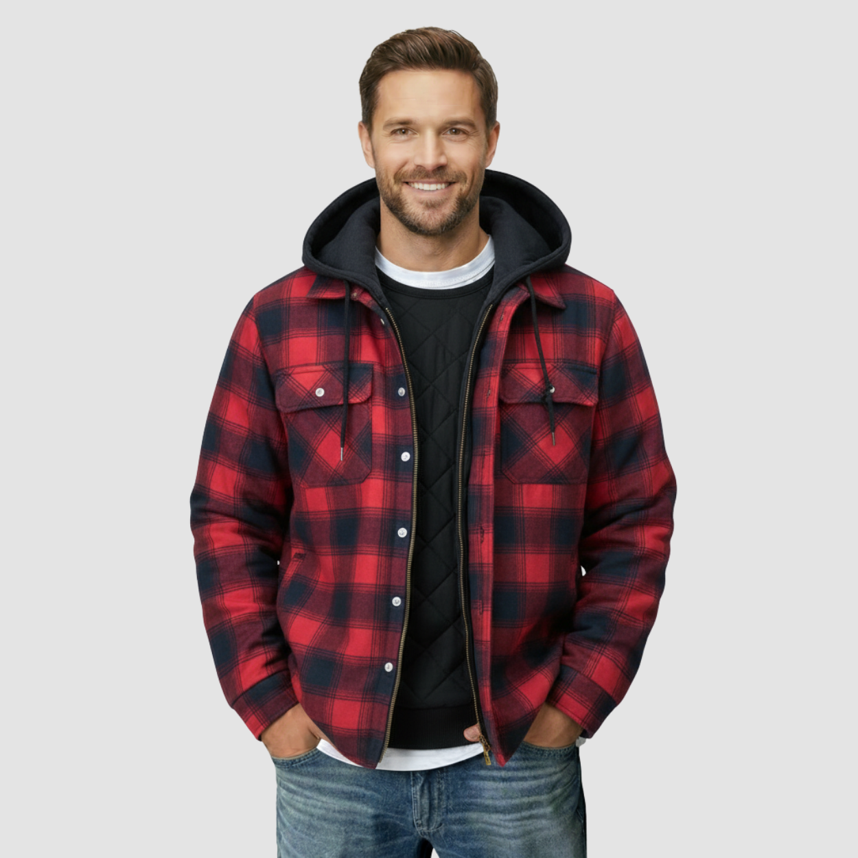 Quilted Hooded Plaid Flannel Jacket — view 6