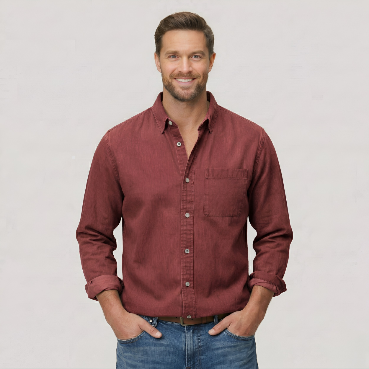 Classic Solid Long Sleeve Button Down Shirt — view 8