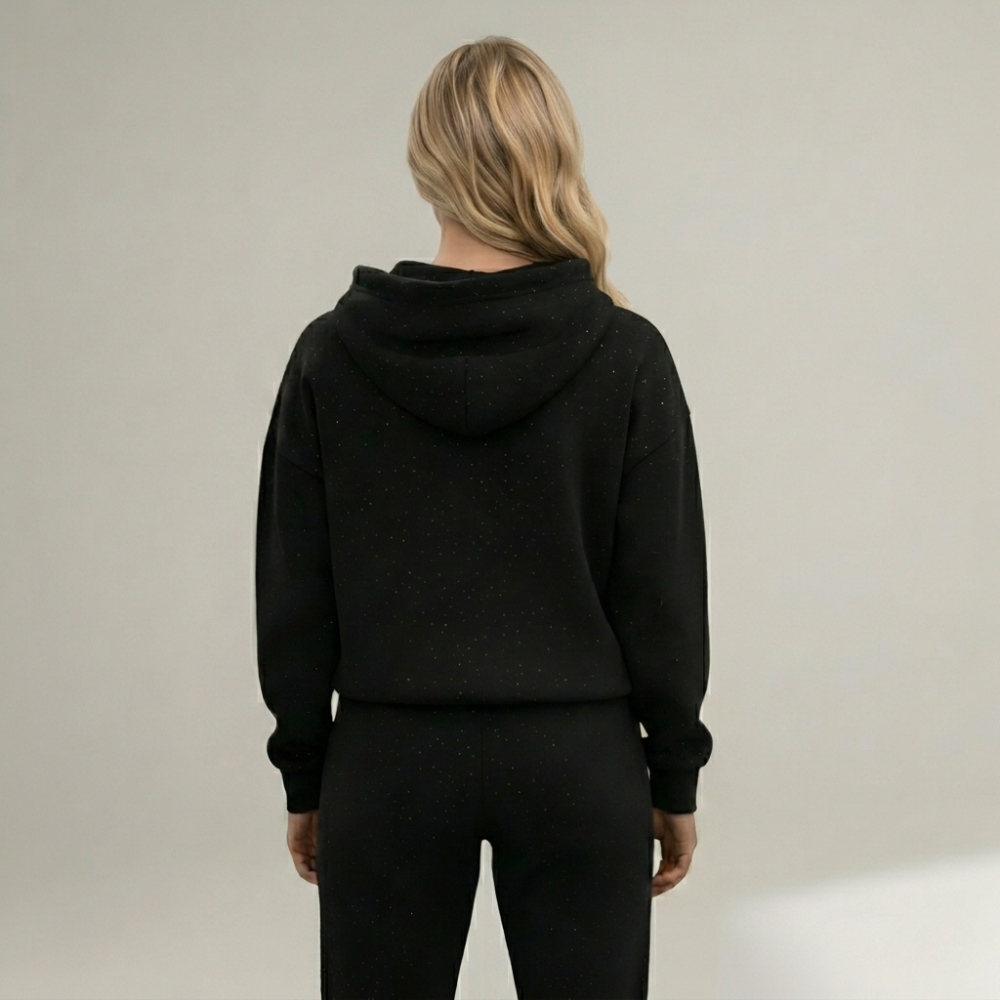 Rhinestone Speckled Pullover Hoodie With Kangaroo Pocket — view 2