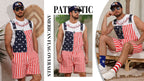 250th Anniversary American Flag Overalls Denim Bib Jumpsuit Shorts Jean Romper for Men(Red White Blue,2XL) — view 2
