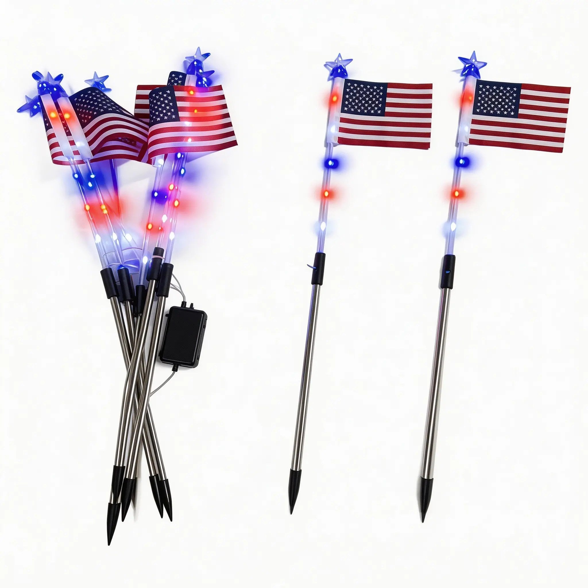 American Flag solar stake lights detail