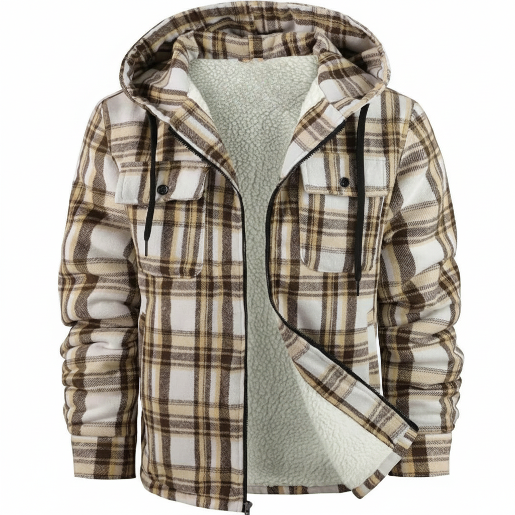 Sherpa Lined Plaid Flannel Zip Hoodie Jacket — view 19