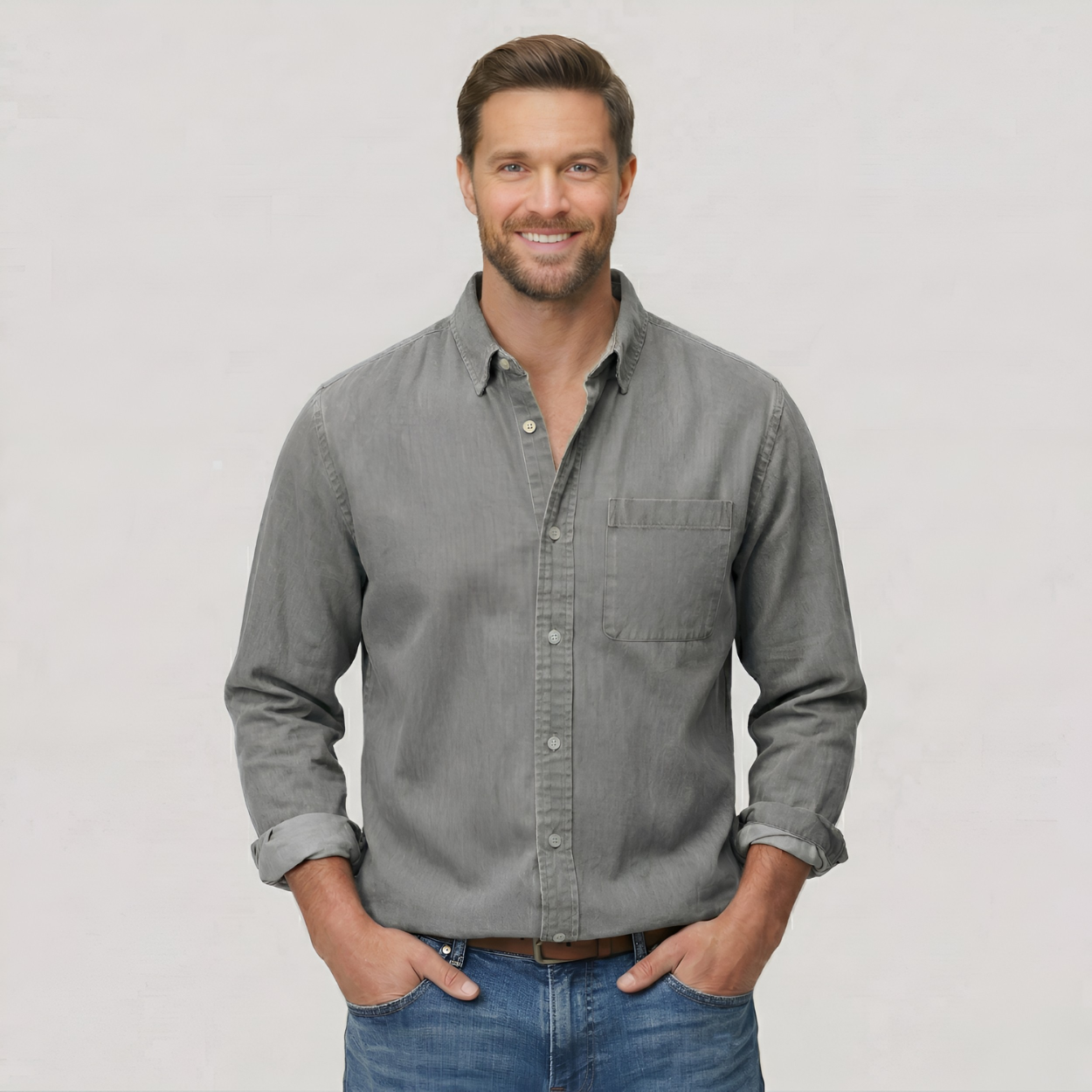 Classic Solid Long Sleeve Button Down Shirt — view 10