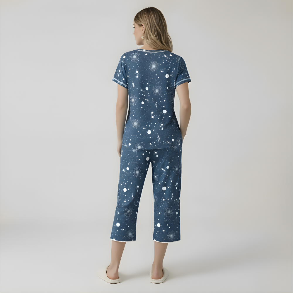 Printed Short Sleeve Capri Sleepwear Set For Women — view 6