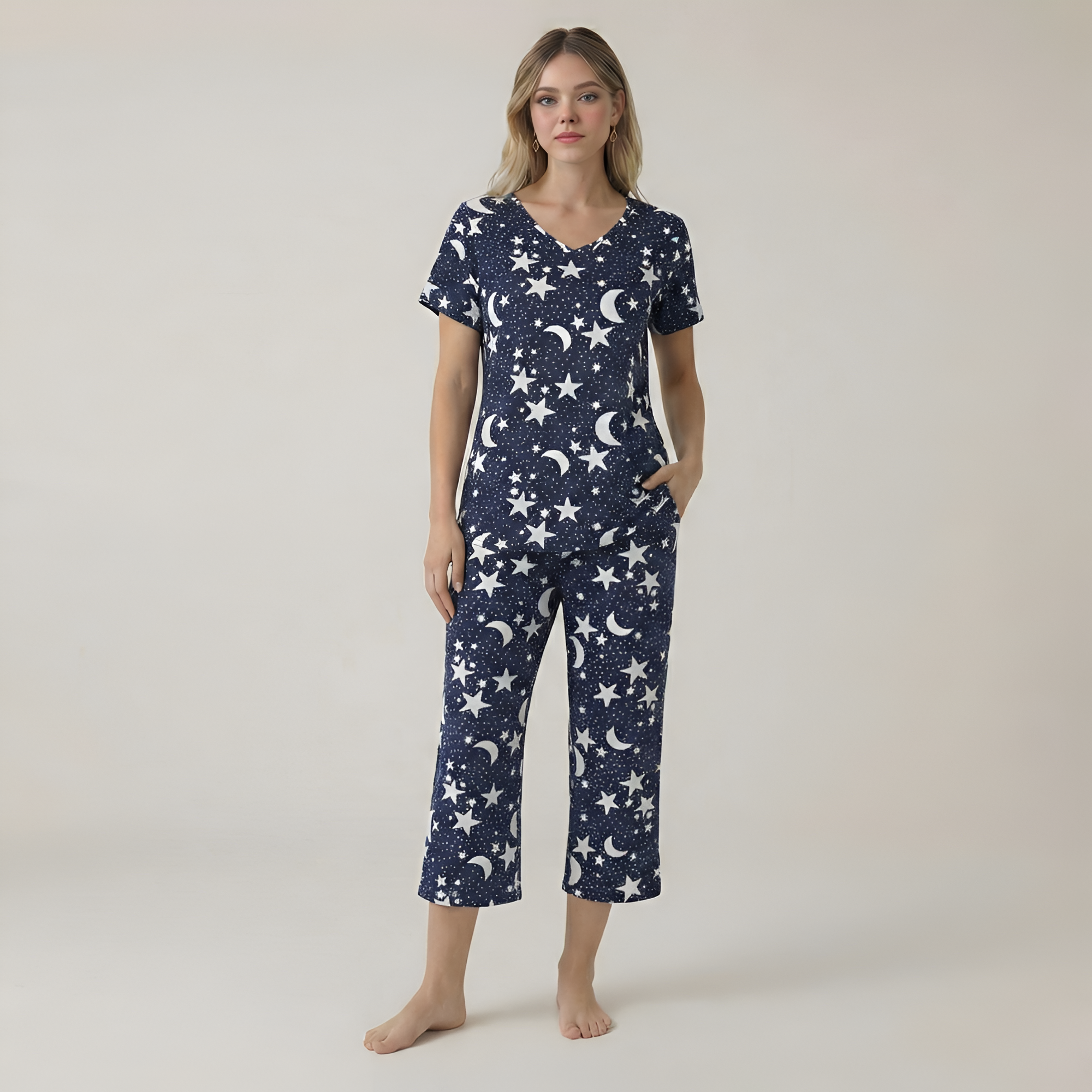Short Sleeve Printed Capri Pajama Set For Women — view 4