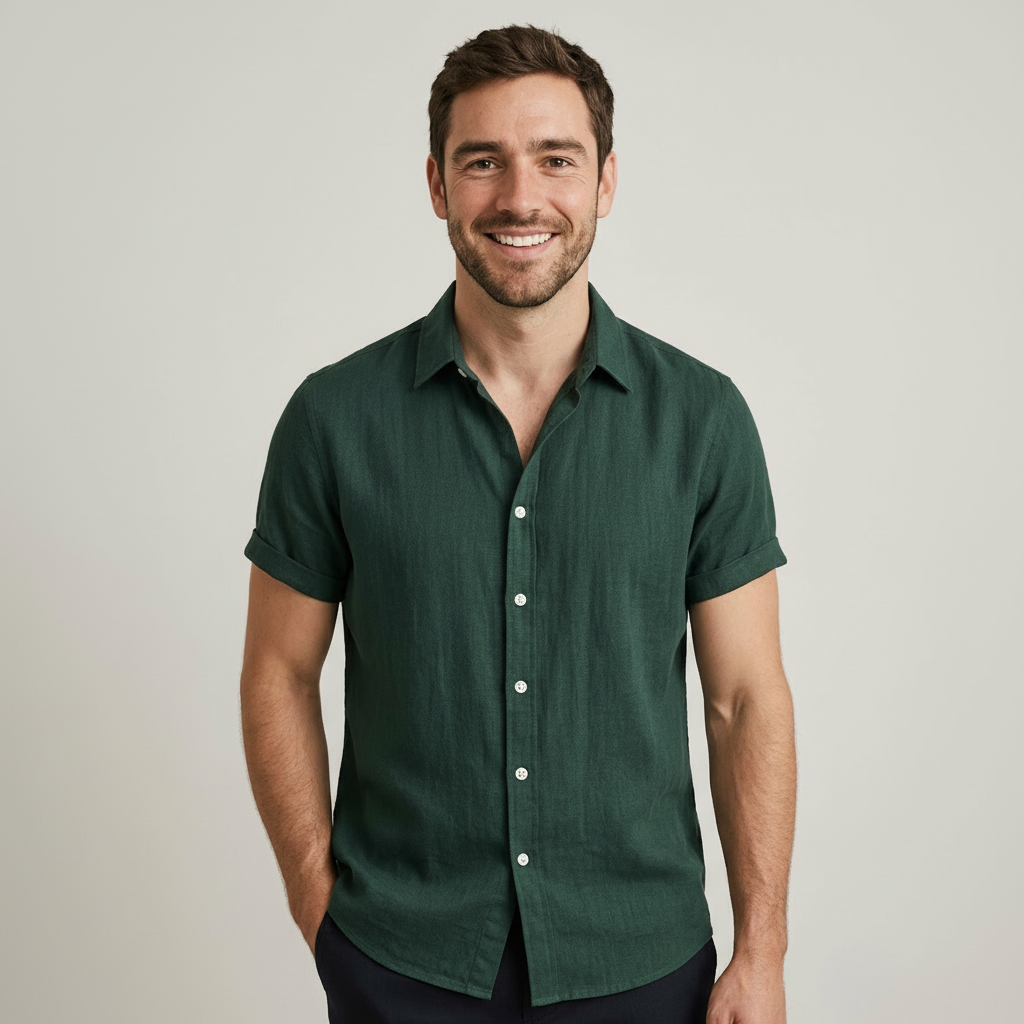 Rayon Linen Blend Button Up Shirt — view 3
