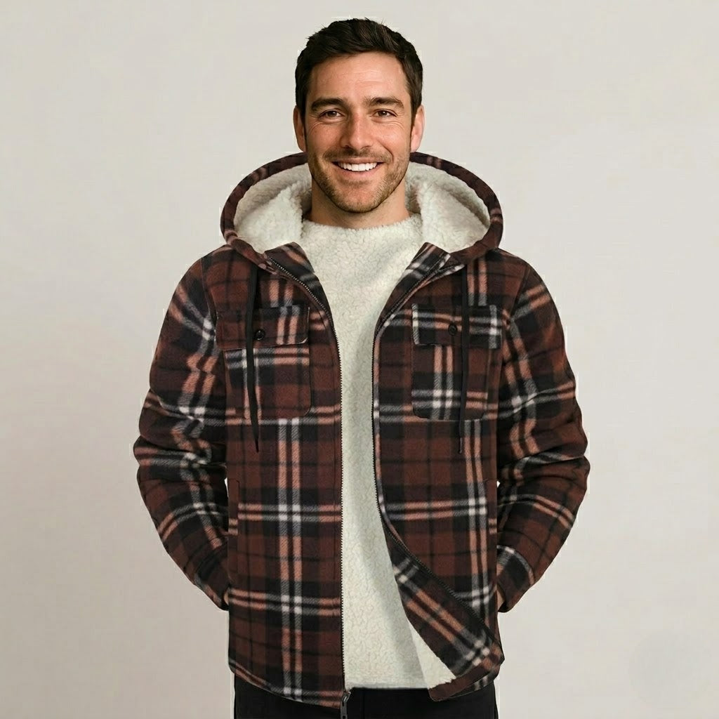 Sherpa Lined Plaid Flannel Zip Hoodie Jacket — view 9