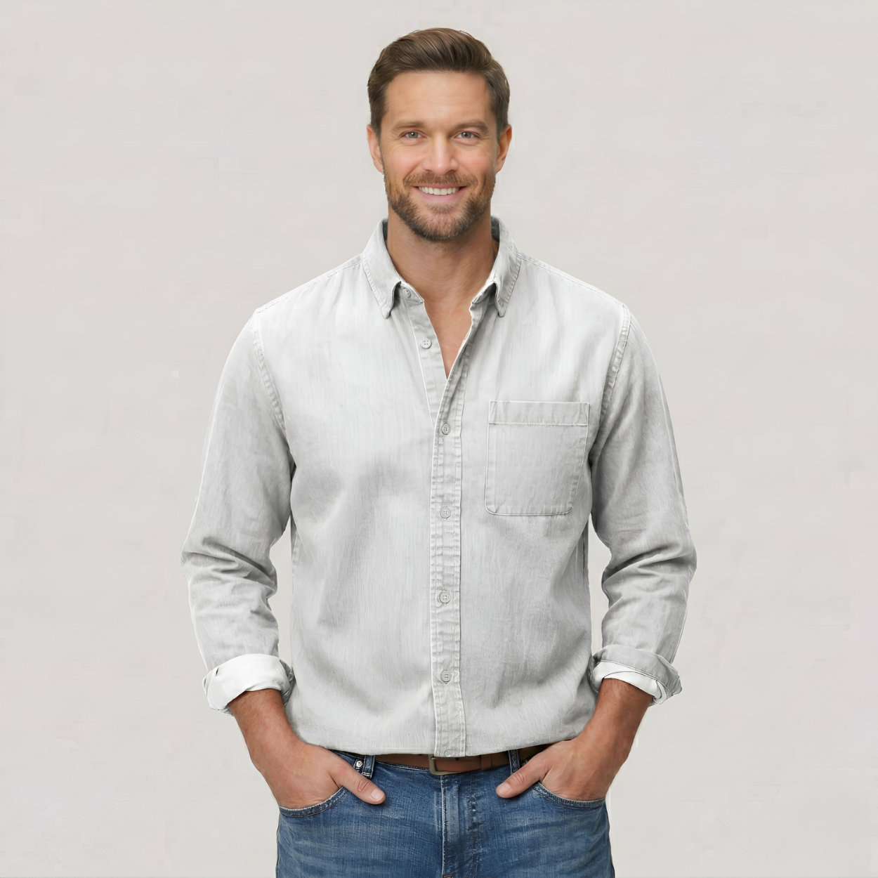 Classic Solid Long Sleeve Button Down Shirt — view 7