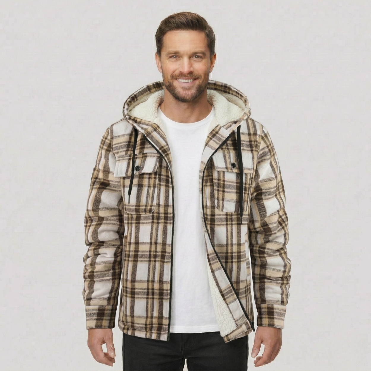 Everyday Plaid Flannel Sherpa Lined Hoodie Jacket — view 7