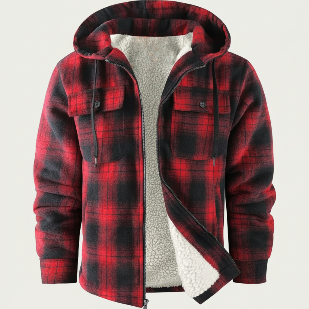 Sherpa Lined Plaid Flannel Zip Hoodie Jacket — view 20