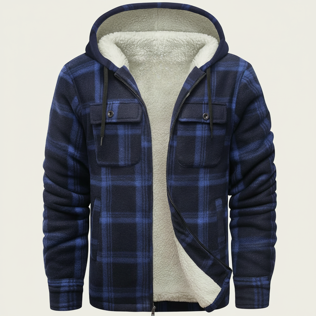 Sherpa Lined Plaid Flannel Zip Hoodie Jacket — view 21