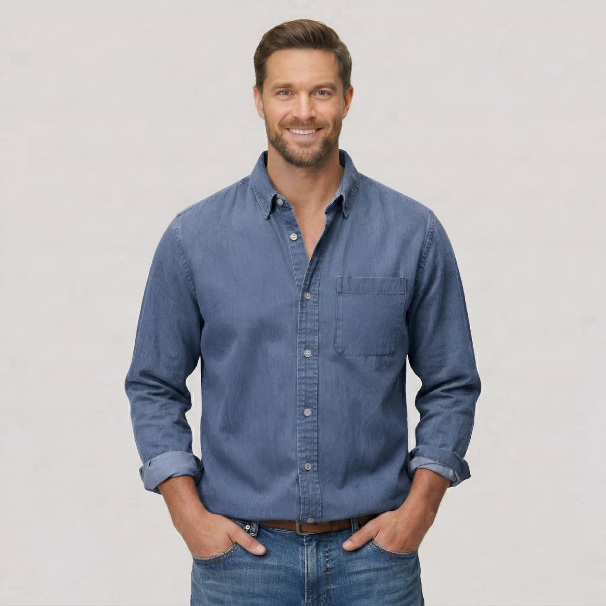 Classic Solid Long Sleeve Button Down Shirt — view 6