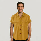 Linen Blend Short Sleeve Button Down Shirt — view 10