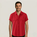 Linen Blend Short Sleeve Button Down Shirt — view 3