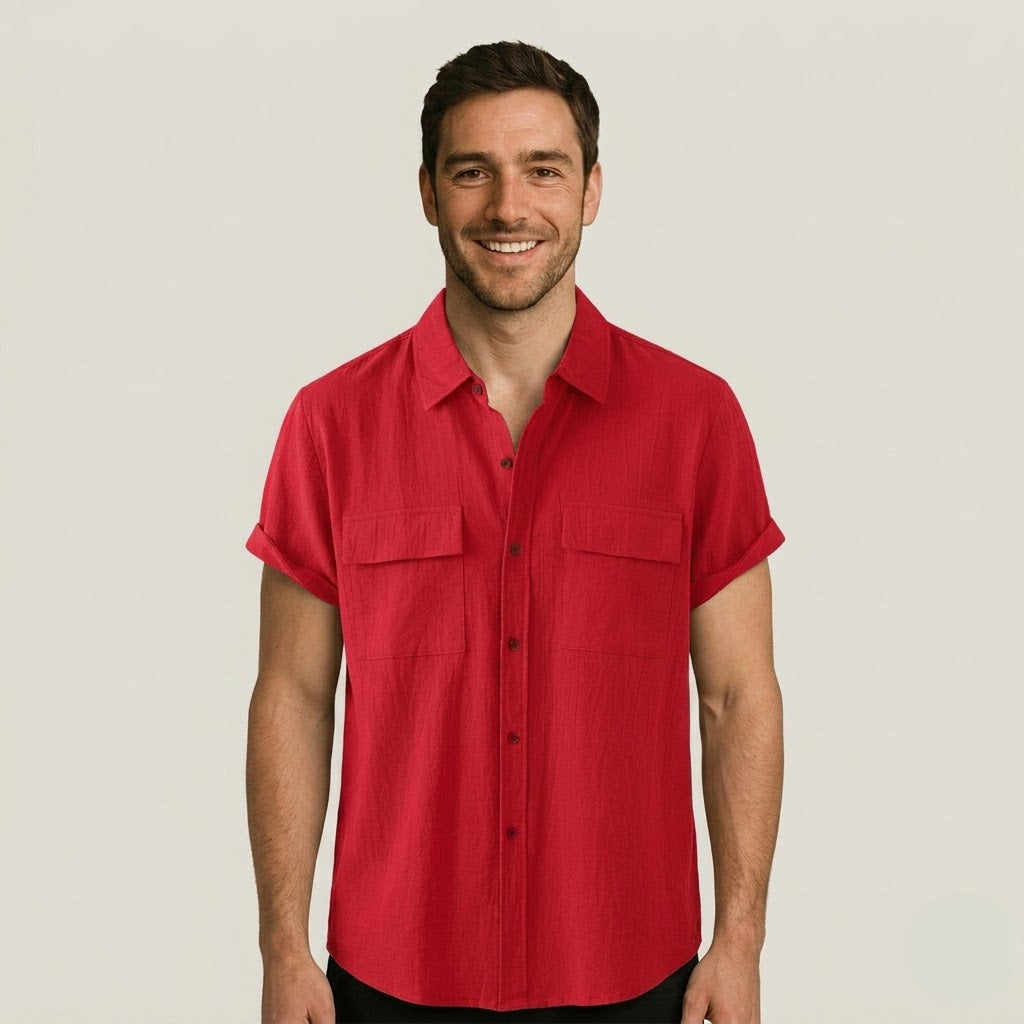 Linen Blend Short Sleeve Button Down Shirt — view 3