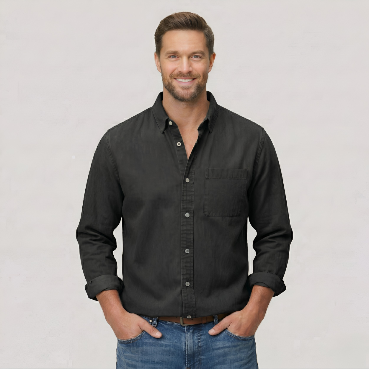 Classic Solid Long Sleeve Button Down Shirt — view 5