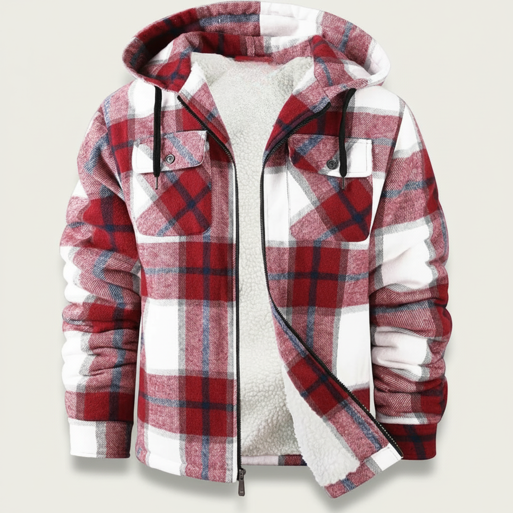 Sherpa Lined Plaid Flannel Zip Hoodie Jacket — view 22