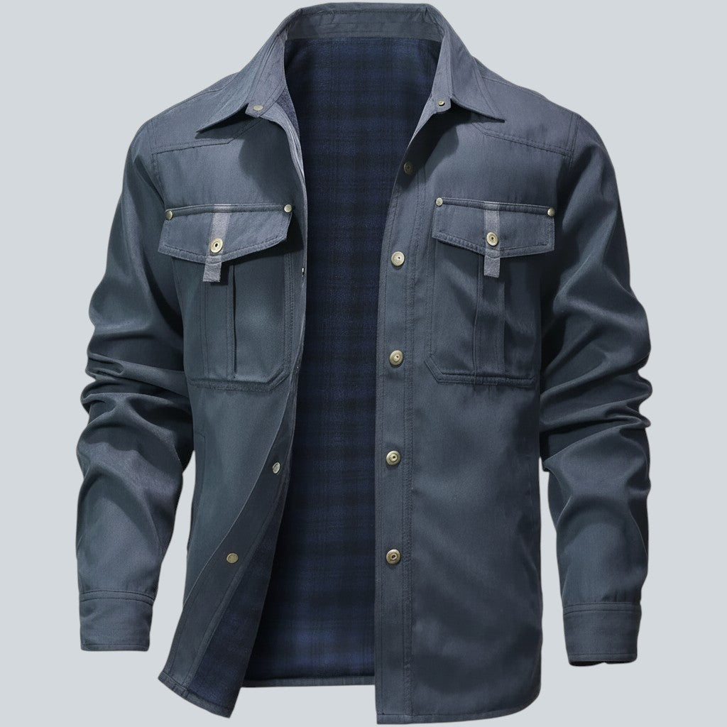 Plaid Lined Button Front Utility Jacket — view 11