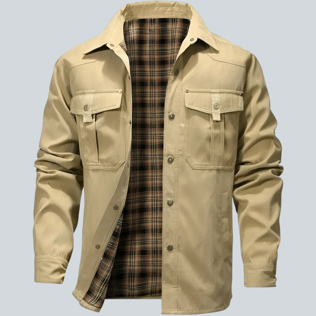 Plaid Lined Button Front Utility Jacket — view 13