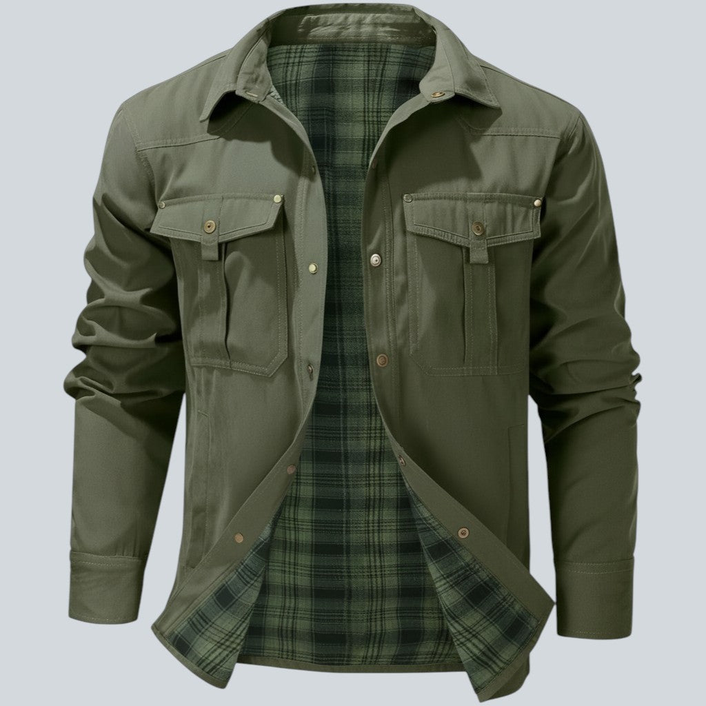 Plaid Lined Button Front Utility Jacket — view 5