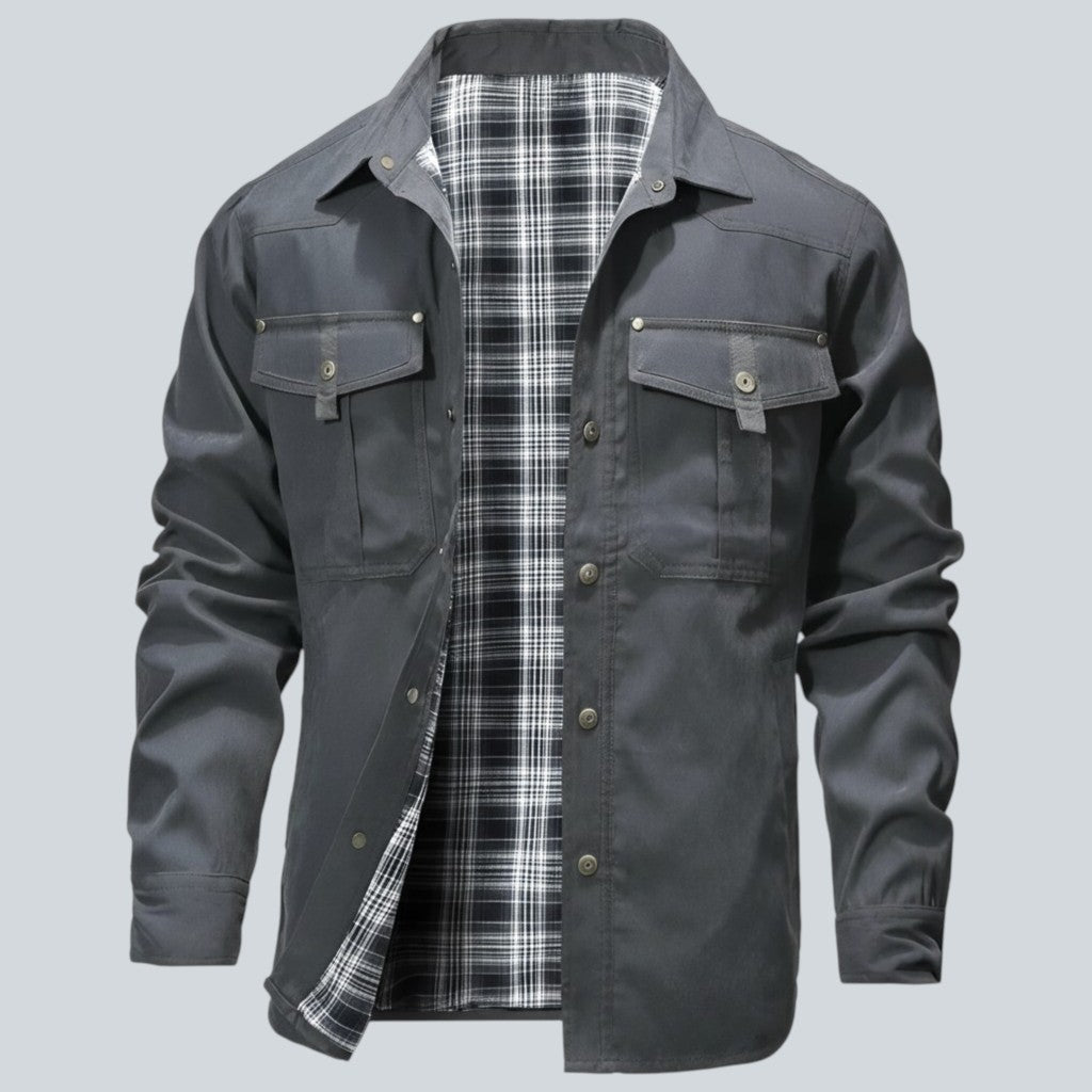 Plaid Lined Button Front Utility Jacket — view 7