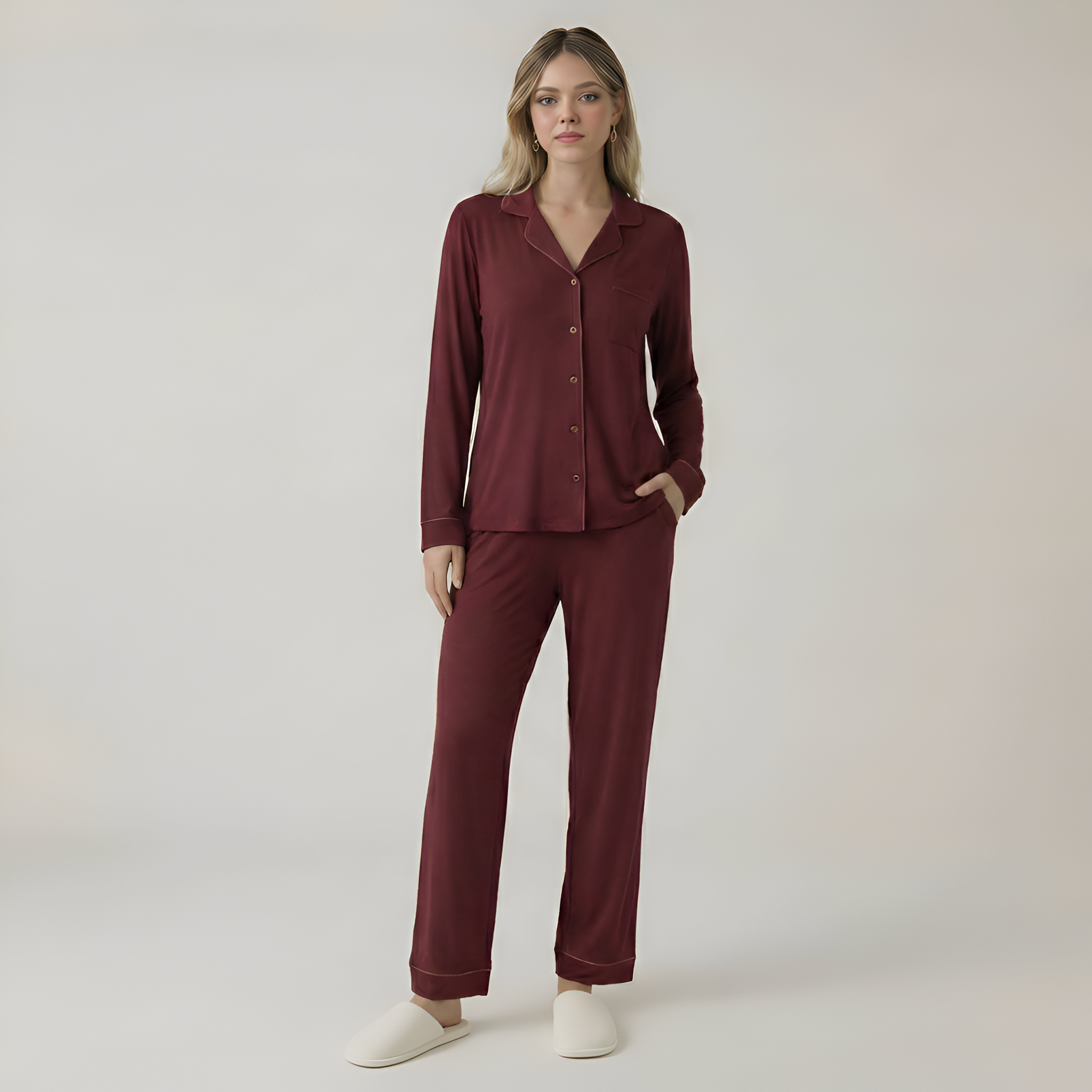 Bamboo Stretch Knit Long Sleeve Pajama Set For Women — view 11