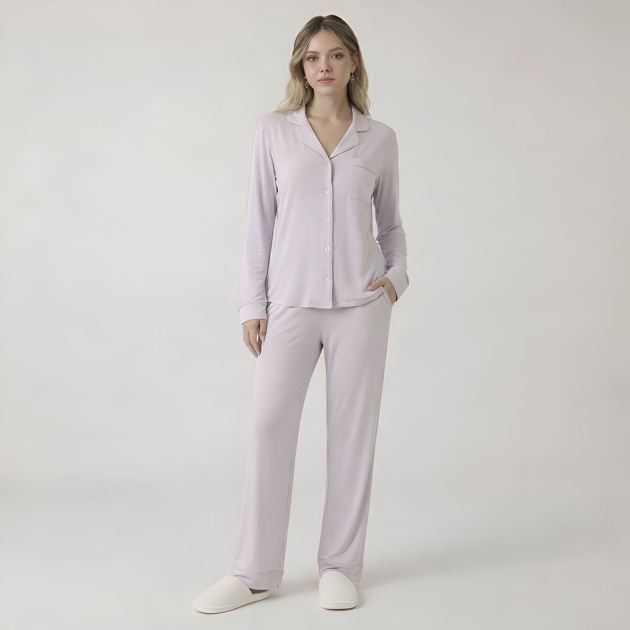 Bamboo Stretch Knit Long Sleeve Pajama Set For Women — view 8