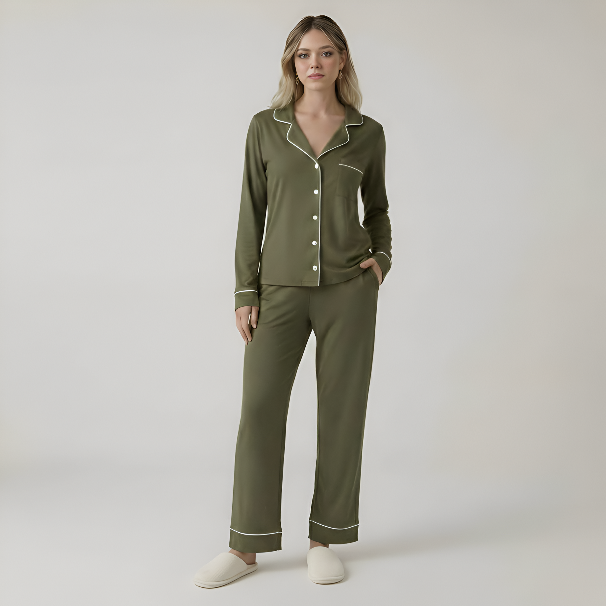 Bamboo Stretch Knit Long Sleeve Pajama Set For Women — view 4