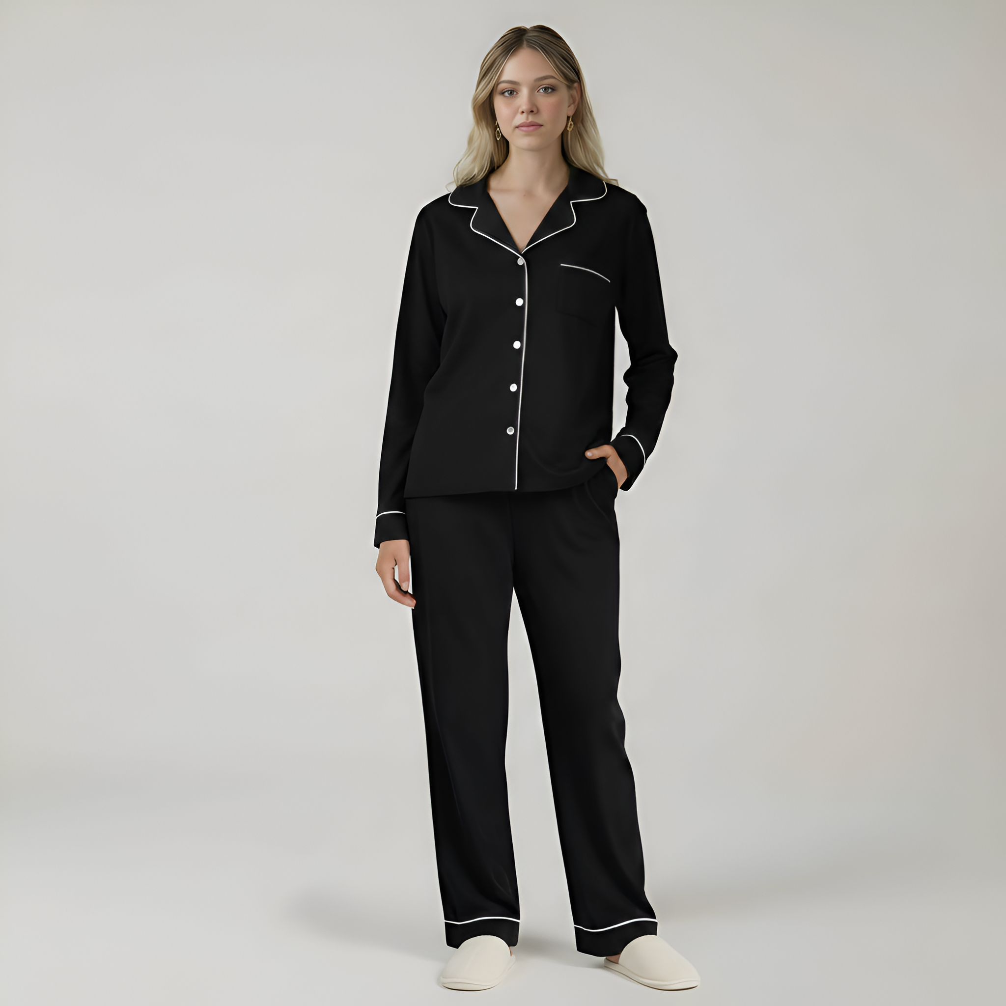 Bamboo Stretch Knit Long Sleeve Pajama Set For Women — view 6