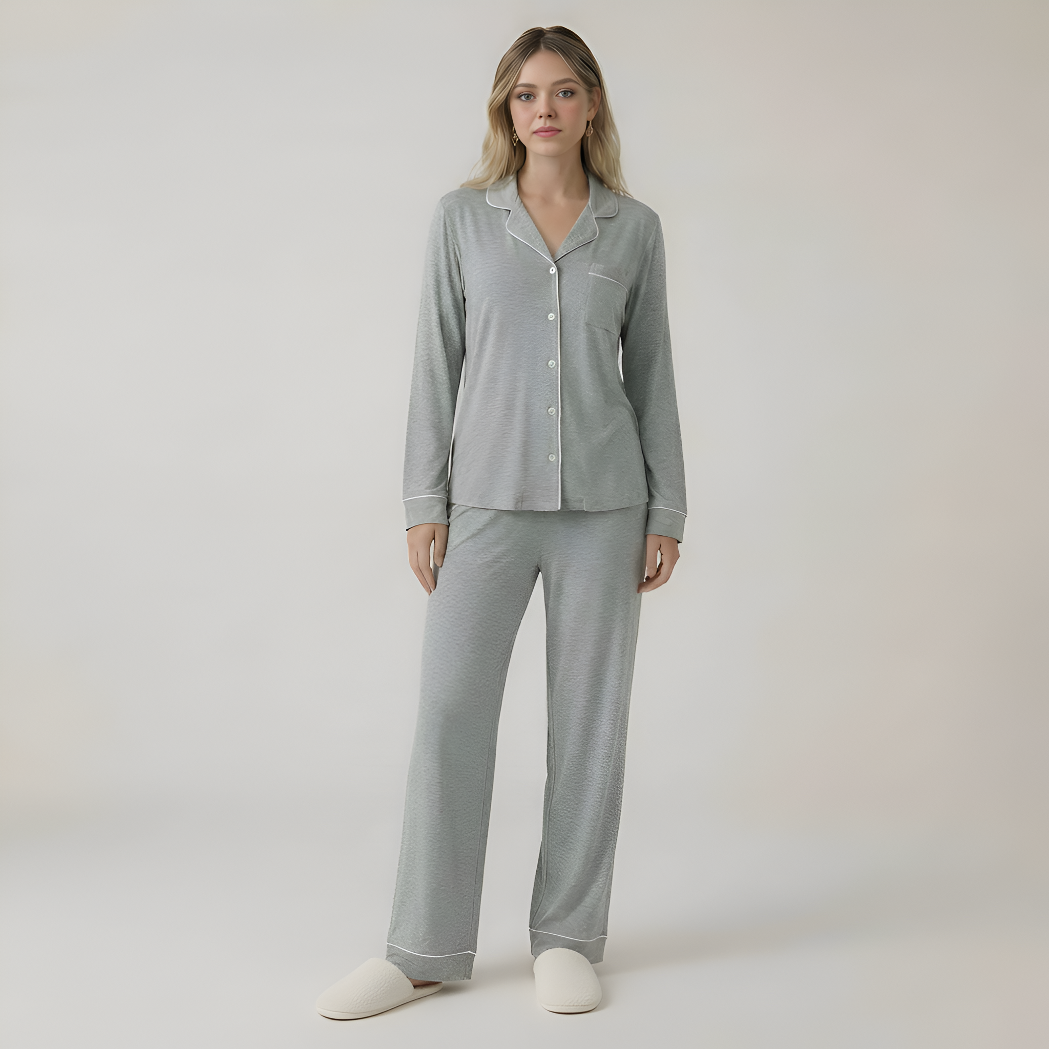 Bamboo Stretch Knit Long Sleeve Pajama Set For Women — view 3